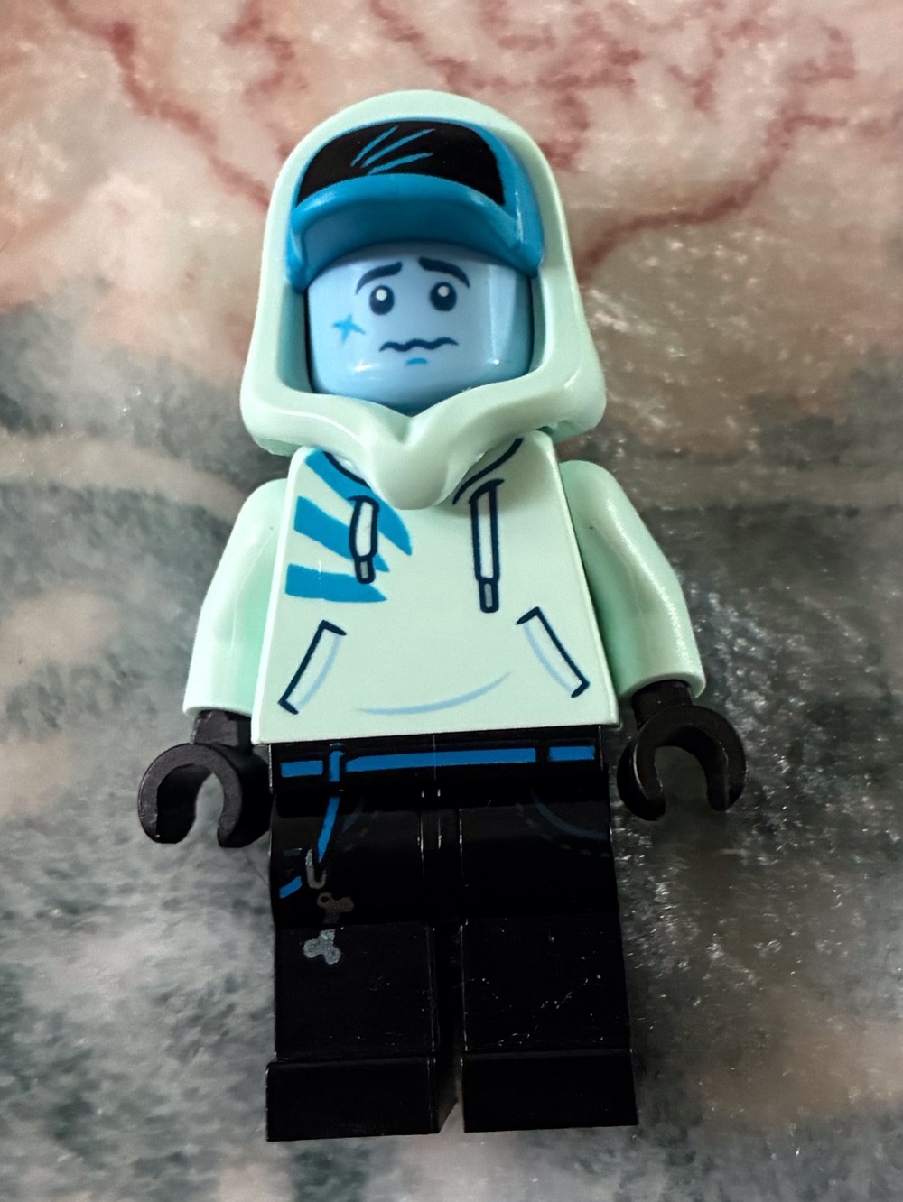 Lego Light Blue Hoodie Minifigure with Black Legs